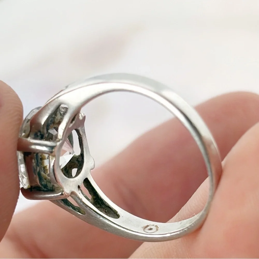 Vintage Art Deco Style Sterling Silver 925 Simulated Diamond Ring Size 7
